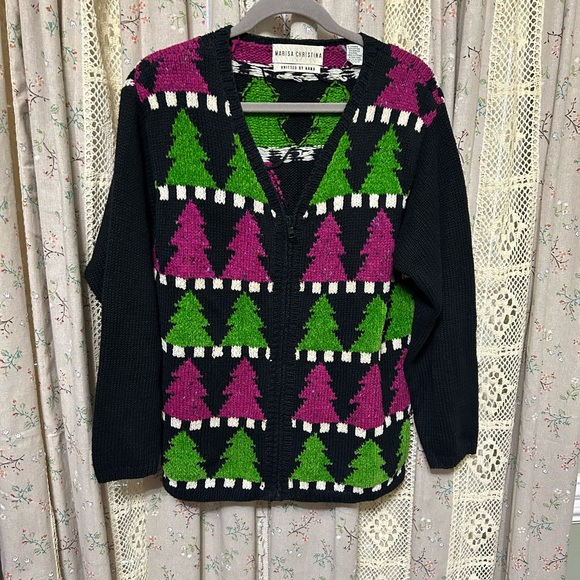 Marisa Christina Sweaters - VTG 90s Marisa Christina Christmas Tree Holiday Zip Cardigan Handmade M